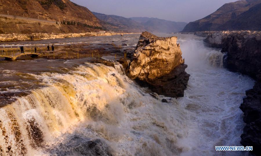 Scenery of Hukou Waterfall in China's Shaanxi