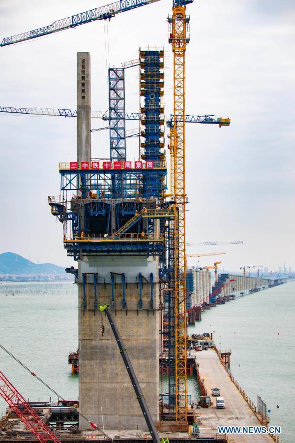 Meizhou Bay cross-sea bridge under construction in Fujian