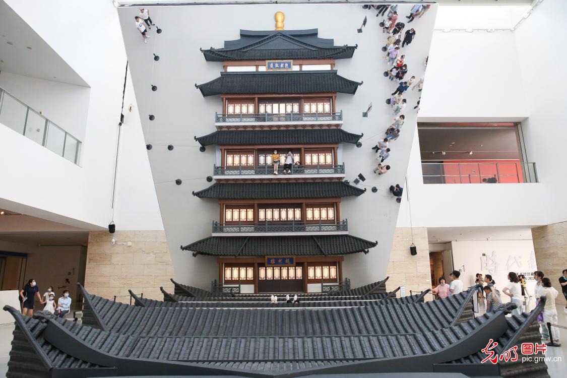 Tourists enjoying new interactive projects at Shandong Art Museum