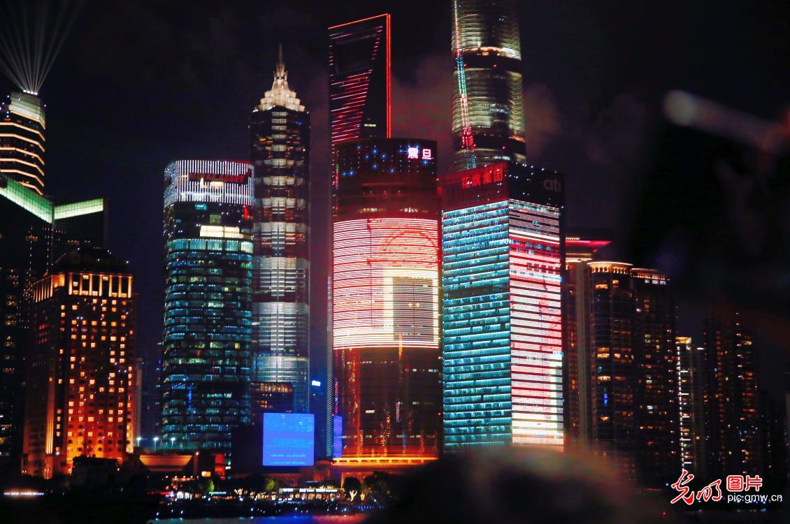 Light show celebrating CPC centenary illuminate the night of SE China's Shanghai