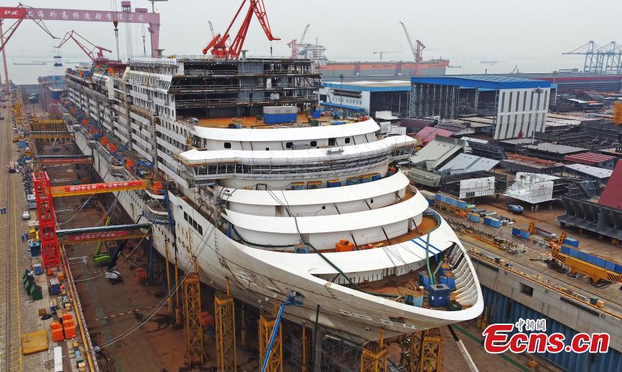 Main hull of China's first large-scale cruise ship to be finished