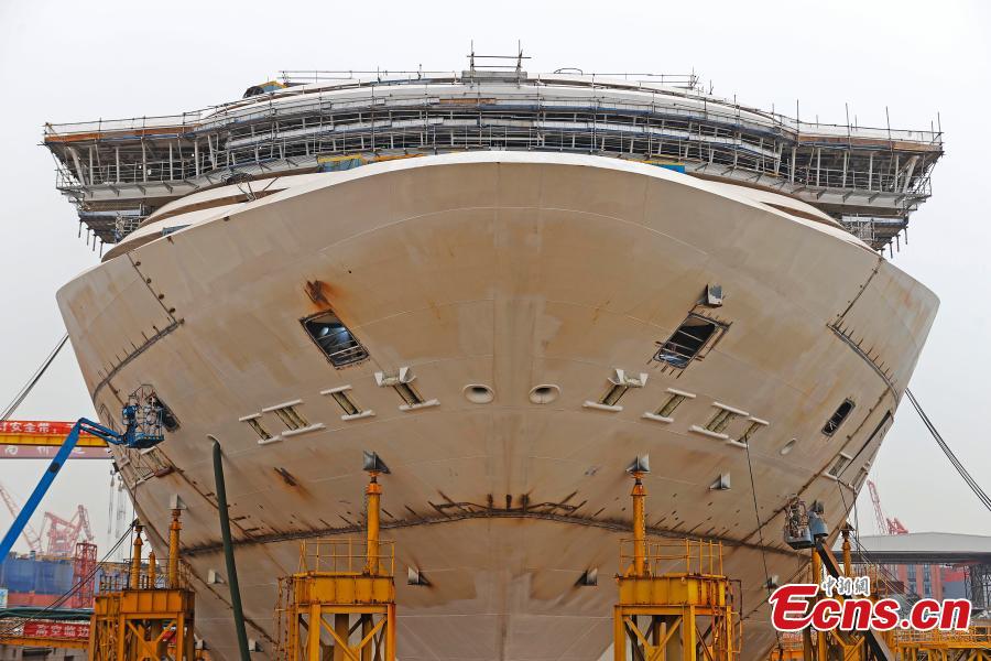 Main hull of China's first large-scale cruise ship to be finished