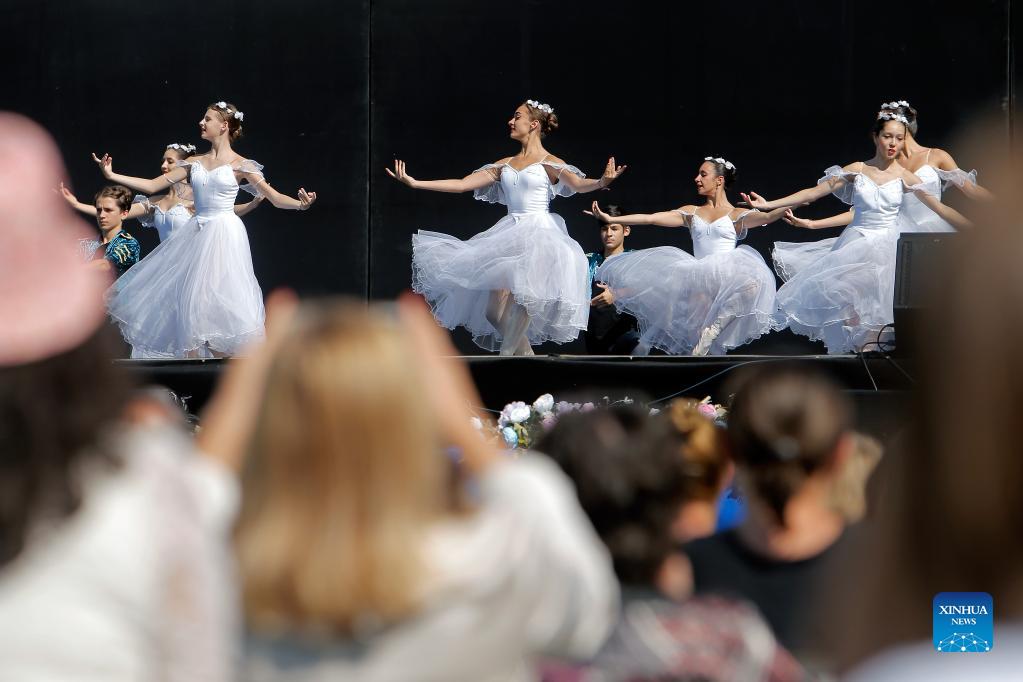 Ballet students perform in Bucharest's National Opera hall, Romania