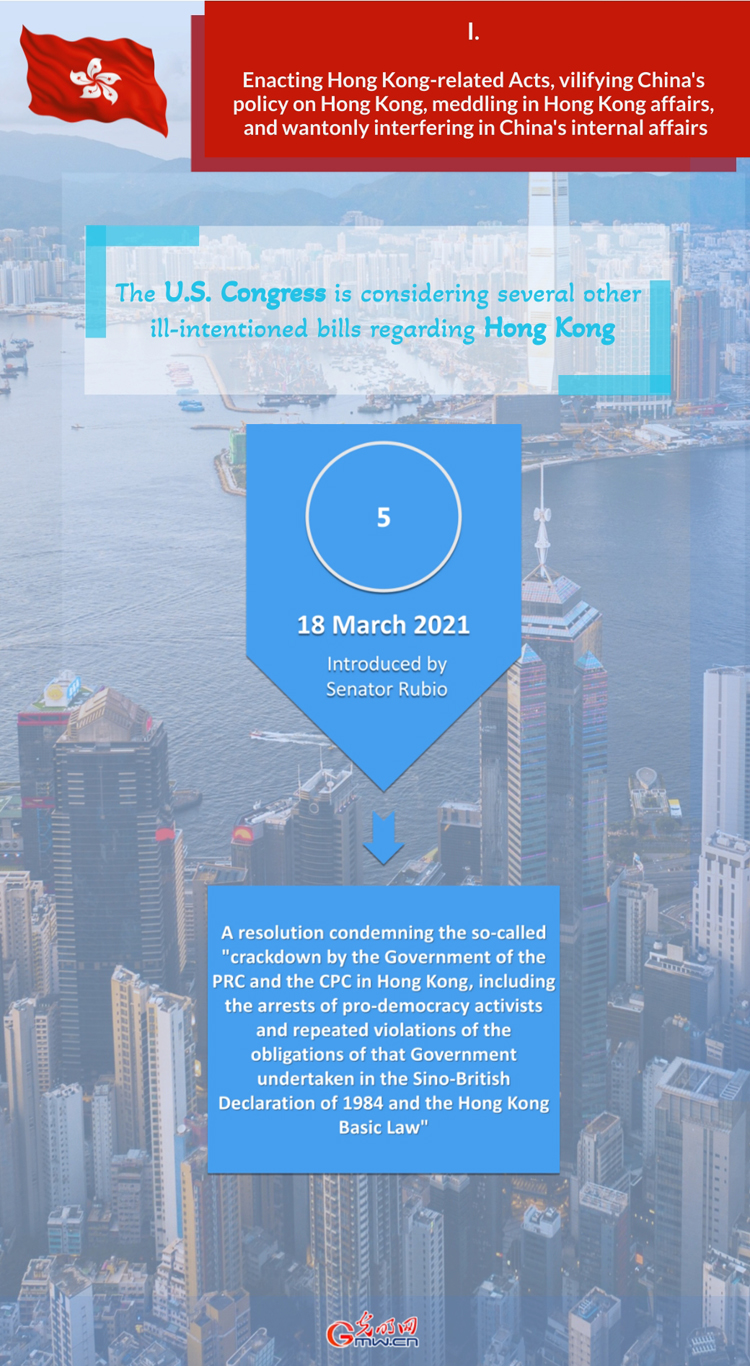 U.S. Interference in Hong Kong Affairs and Support for Anti-China, Destabilizing Forces: vilifying China's policy on Hong Kong and wantonly interfering in China's internal affairs