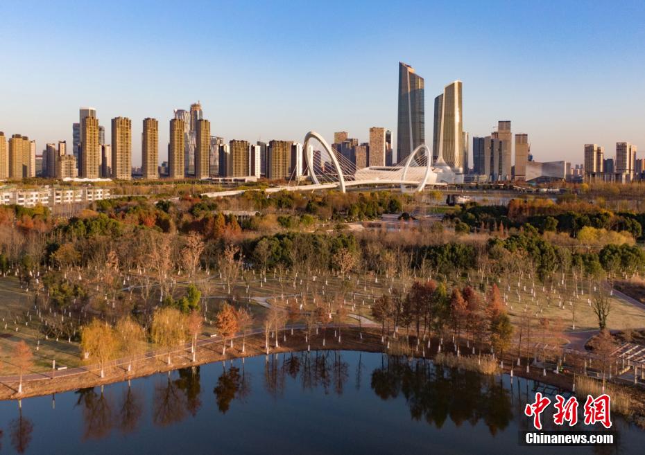 Aerial shot of winter scenery of Nanjing Jiangxinzhou, an island in the Yangtze River Aerial shot of winter scenery of Nanjing Jiangxinzhou, an island in the Yangtze River