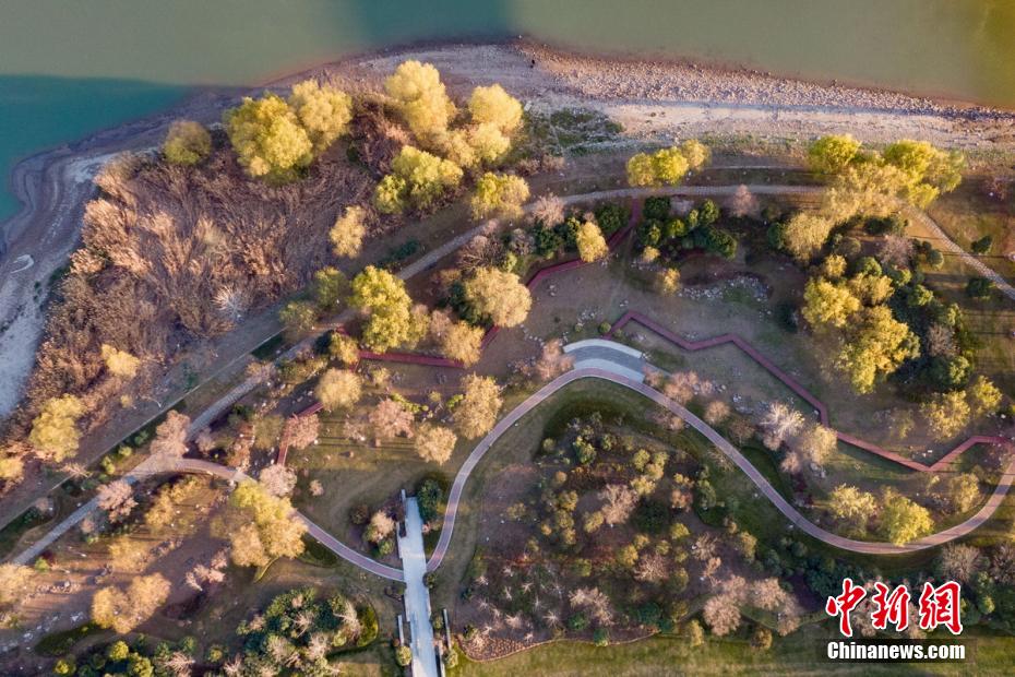 Aerial shot of winter scenery of Nanjing Jiangxinzhou, an island in the Yangtze River