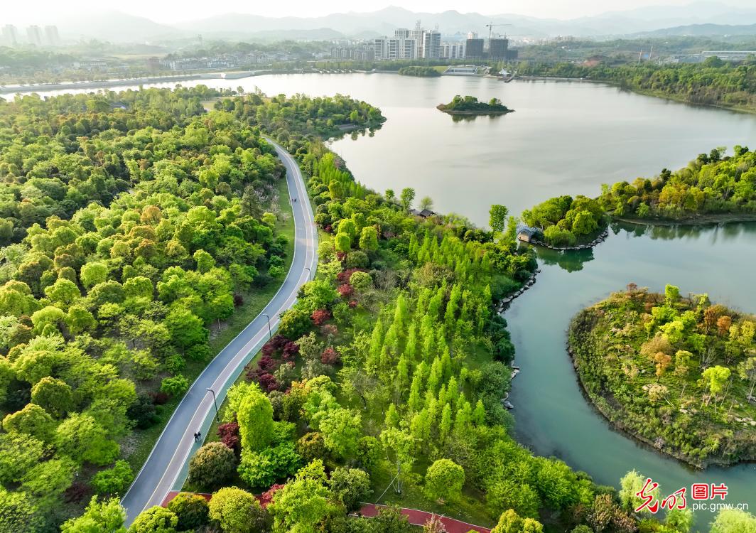 Spring view of wetland park in E China's Jiangxi