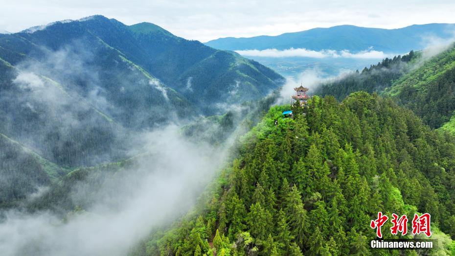 Scenery of cloud-enveloped Xinglong Mountain after rain in N China’s Gansu Province