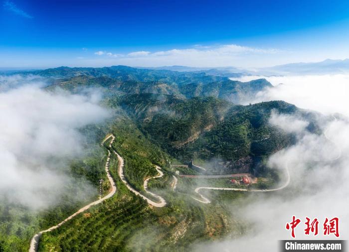 Aerial view of picturesque scenery of forest park in mist in N China’s Shanxi Province