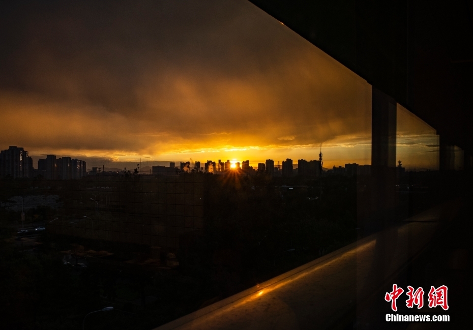 Amazing scenery of sunset glow after rain in Beijing