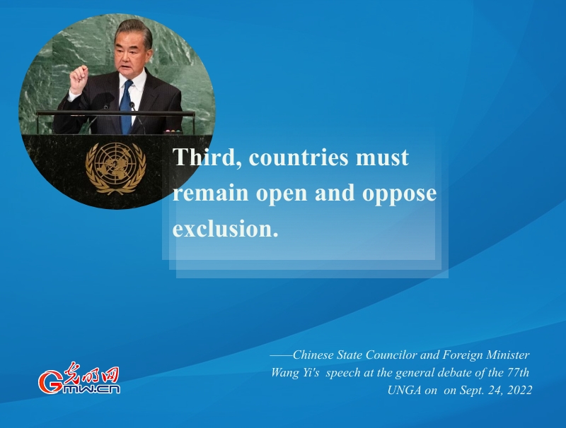 Hights of Chinese FM's speech at general debate of 77th session of UNGA