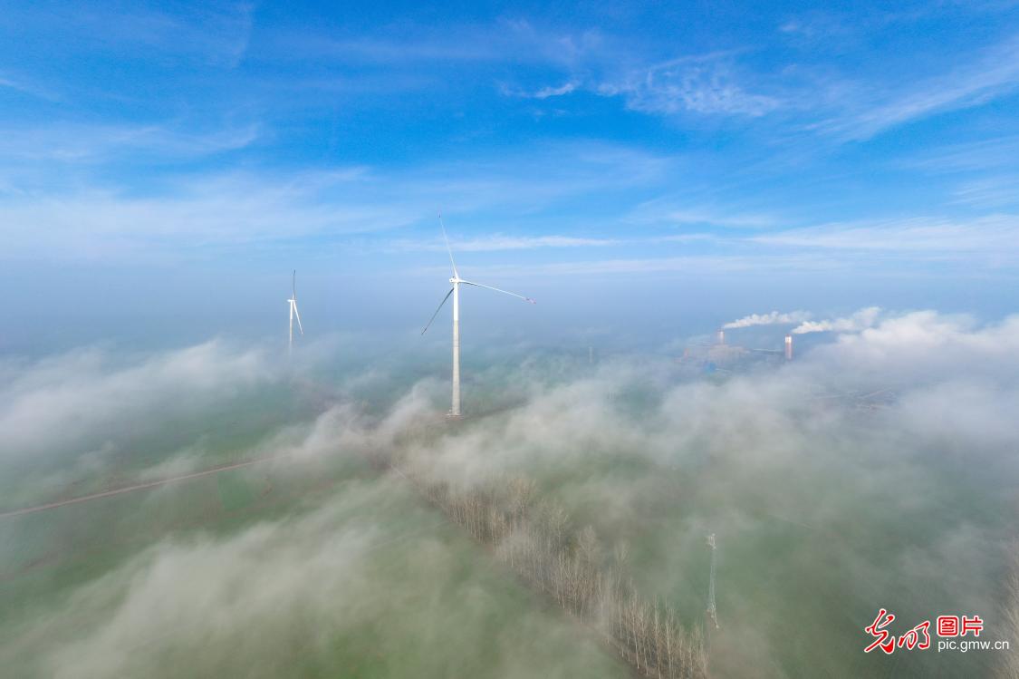 Beautiful scenery of wind turbine in E China's Anhui