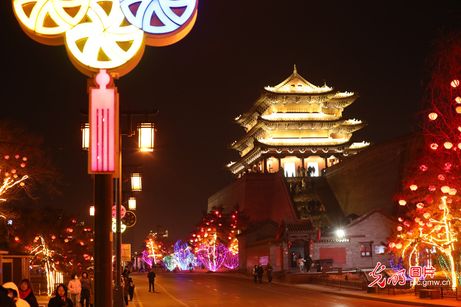 Ancient city in N China's Shanxi Province lit up for Chinese New Year