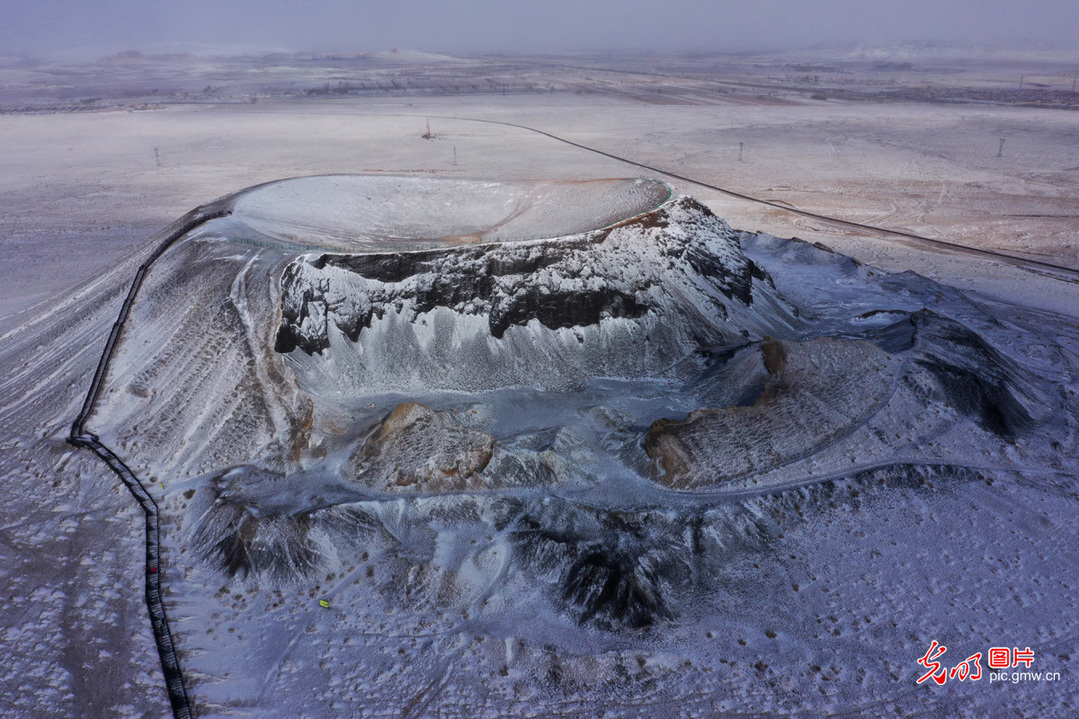 Snow-covered volcanoes in N China's Inner Mongolia