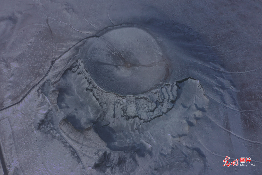 Snow-covered volcanoes in N China's Inner Mongolia