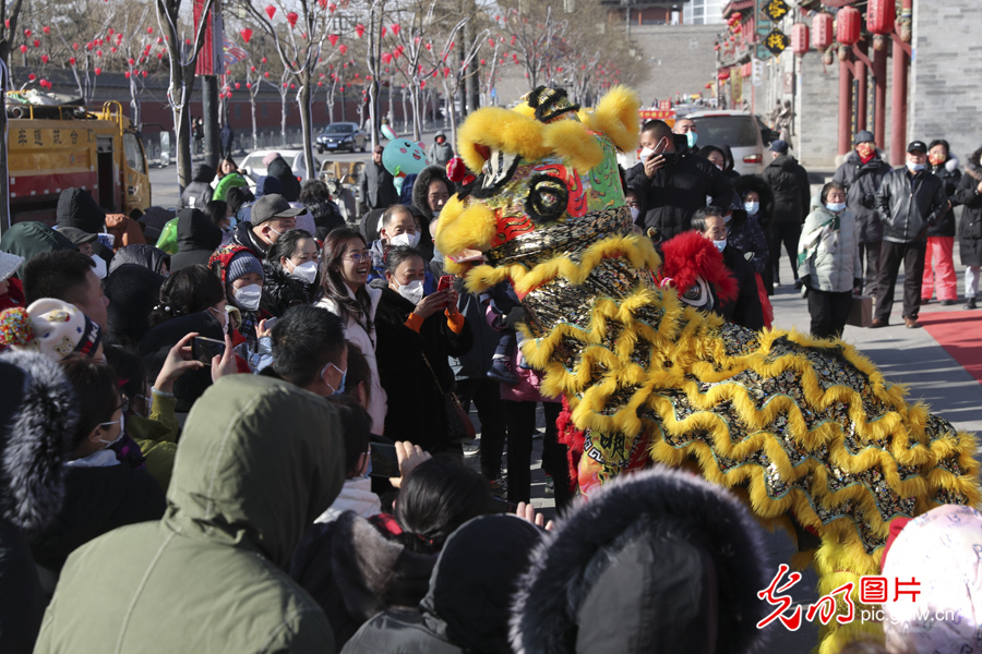 Lion dance performed on Spring Festival holiday in N China's Shanxi
