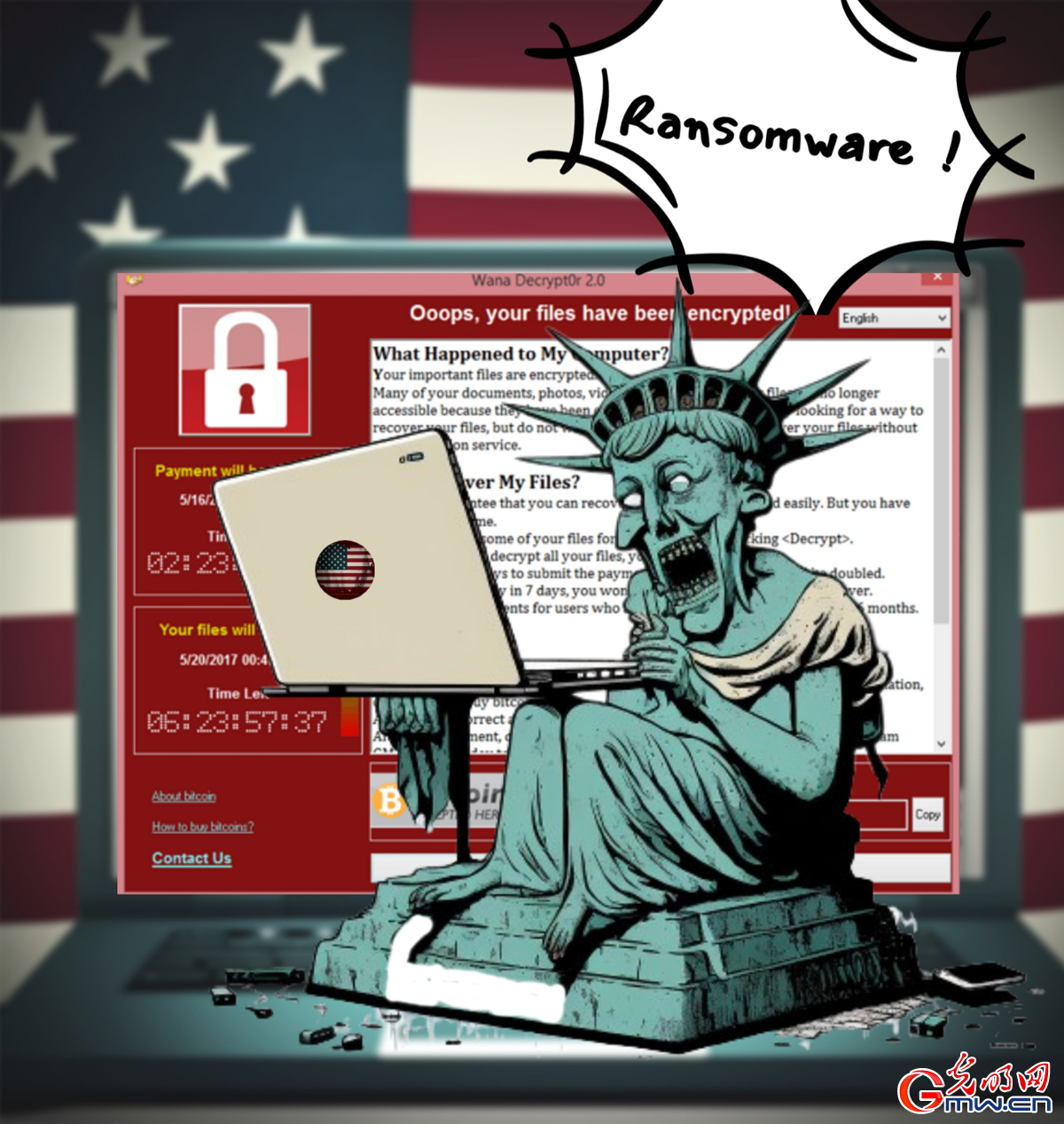 AI Satirical Cartoon丨The US is the biggest spreader of advanced cyber weapons!