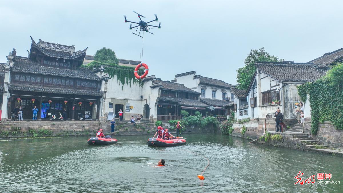 Emergency drill in ancient town in E China