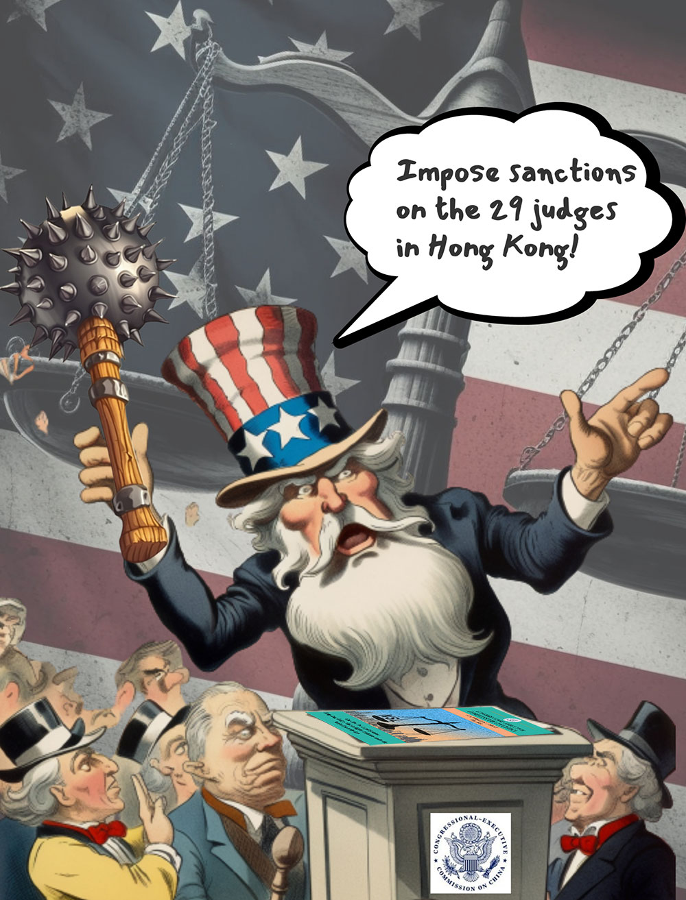 AI Satirical Cartoon丨US urged to stop meddling in Hong Kong affairs in any form