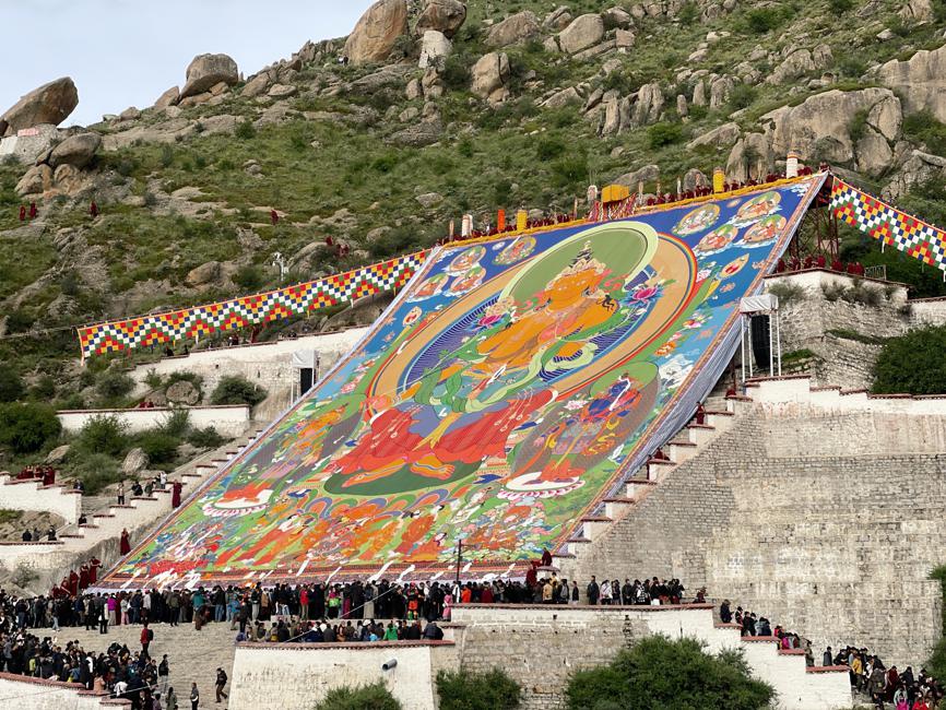 Giant thangka on display at Tibetan monastery