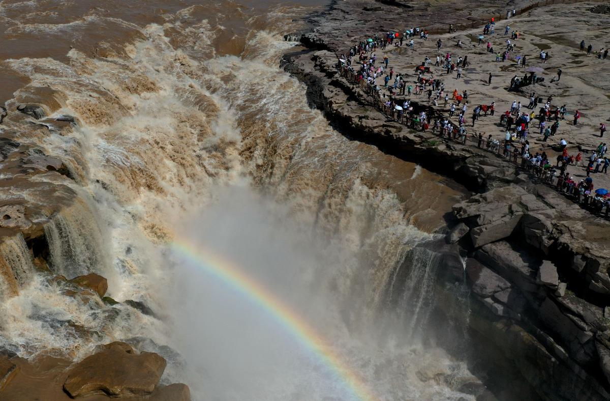 Hukou Waterfall transformed by heavy rains
