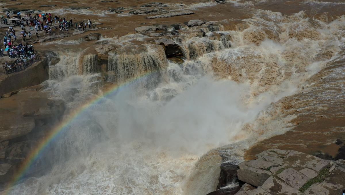 Hukou Waterfall transformed by heavy rains