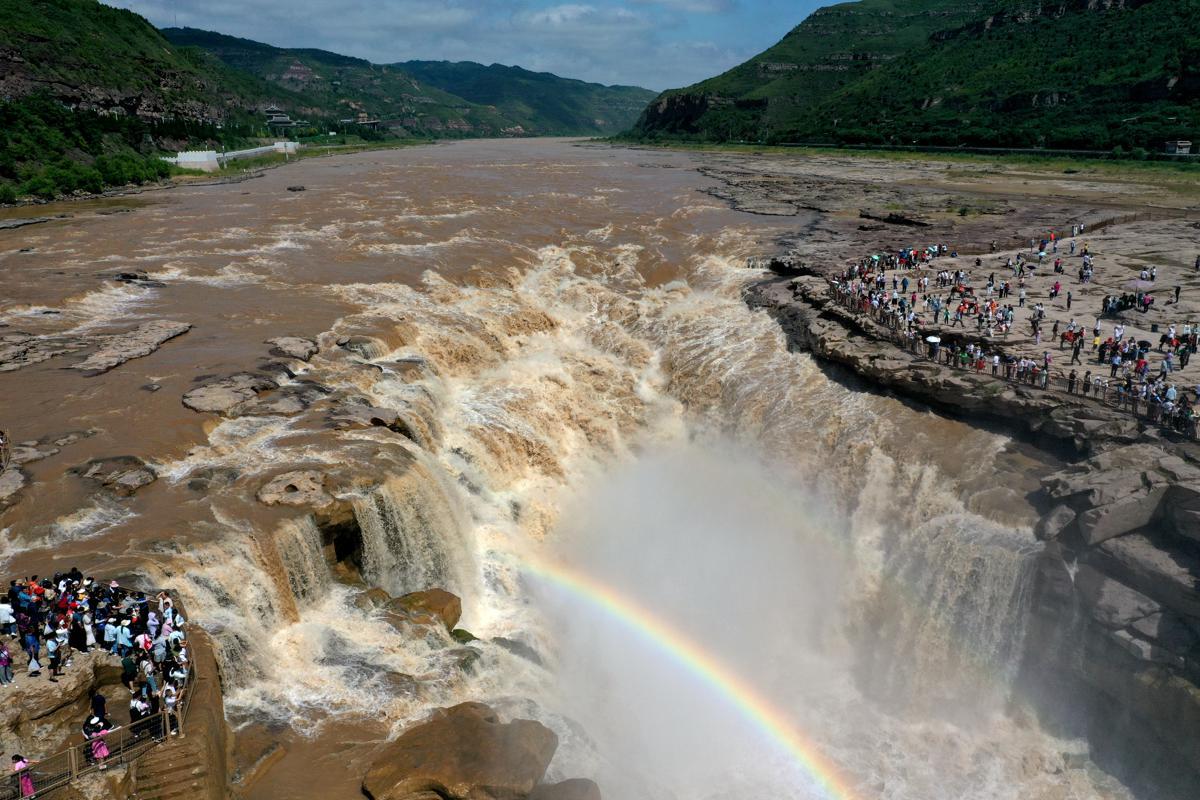 Hukou Waterfall transformed by heavy rains
