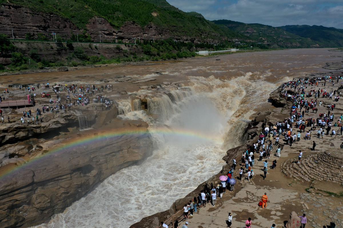 Hukou Waterfall transformed by heavy rains