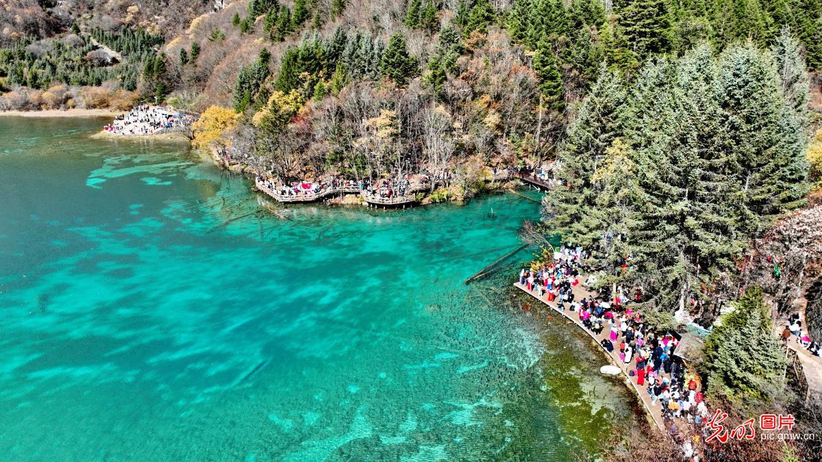 Jiuzhaigou’s colorful forests attract tourists