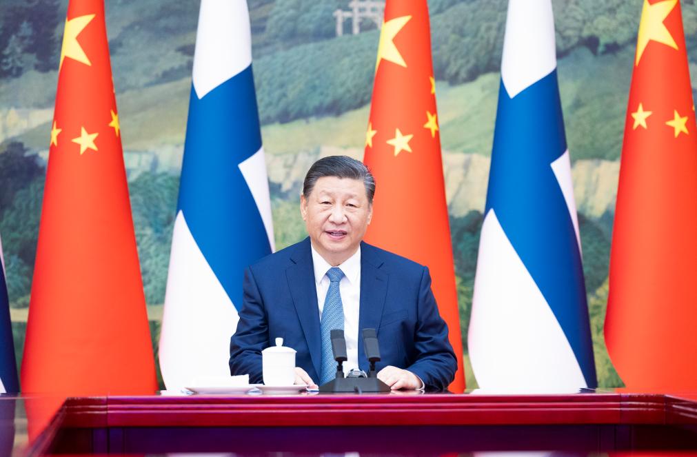 Xi meets Finnish president via video link