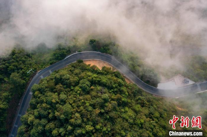 Aerial view of mountain road in SW China’s Guizhou Province