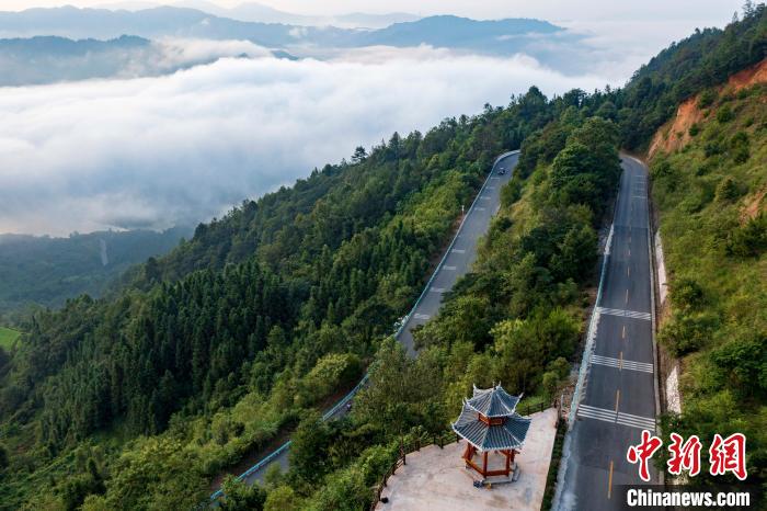 Aerial view of mountain road in SW China’s Guizhou Province