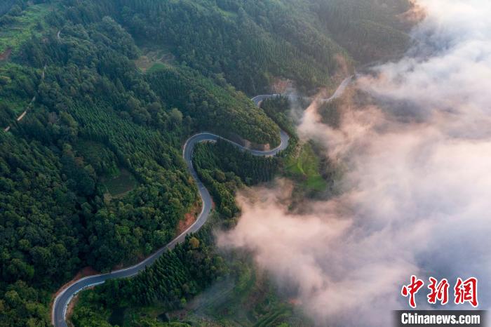 Aerial view of mountain road in SW China’s Guizhou Province