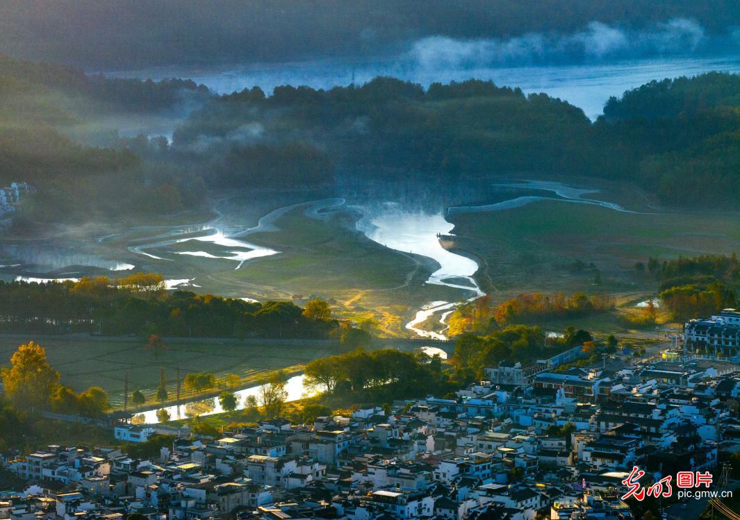 Ancient village in early winter appearing as painting in Anhui