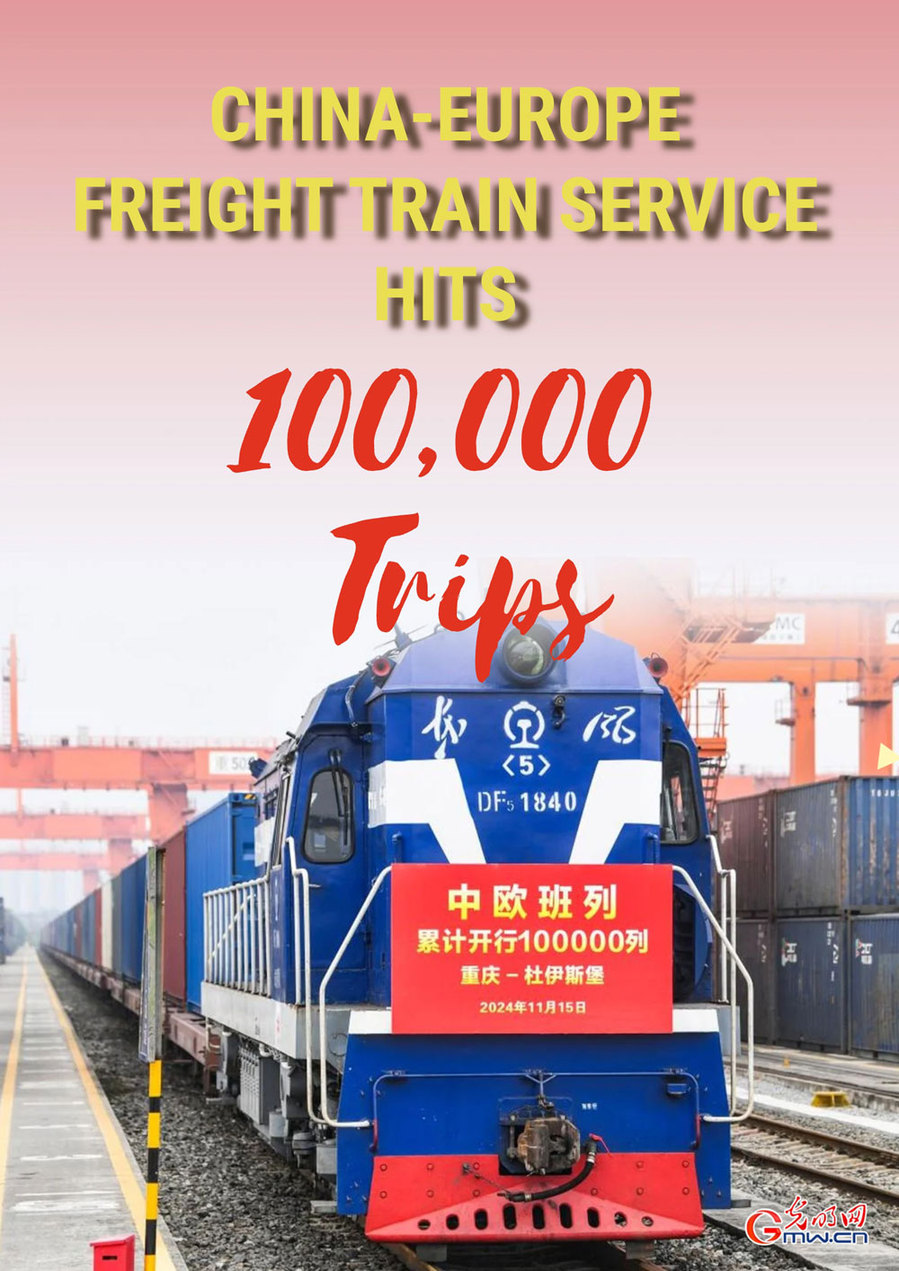 Poster: China-Europe freight train service hits 100,000 trips