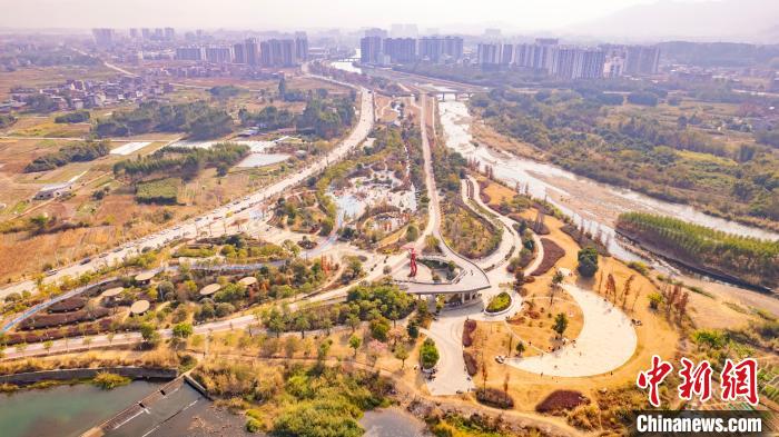 Aerial view of wetland park in S China’s Guangxi