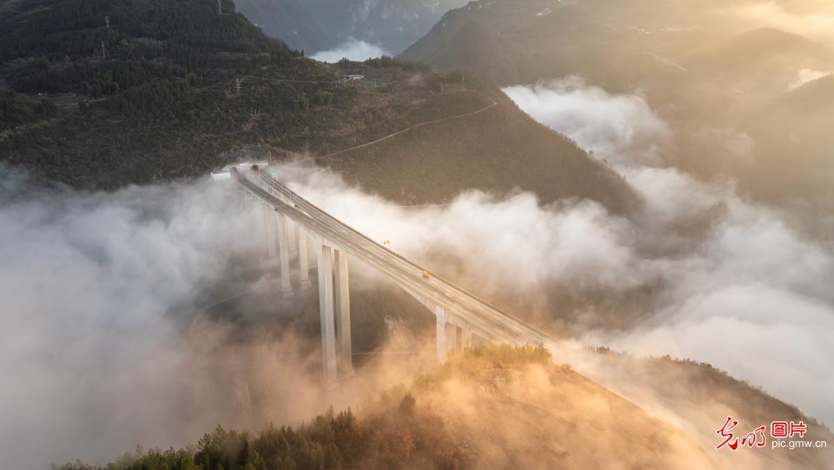 Picturesque view of highway and mountains in SW China's Chongqing