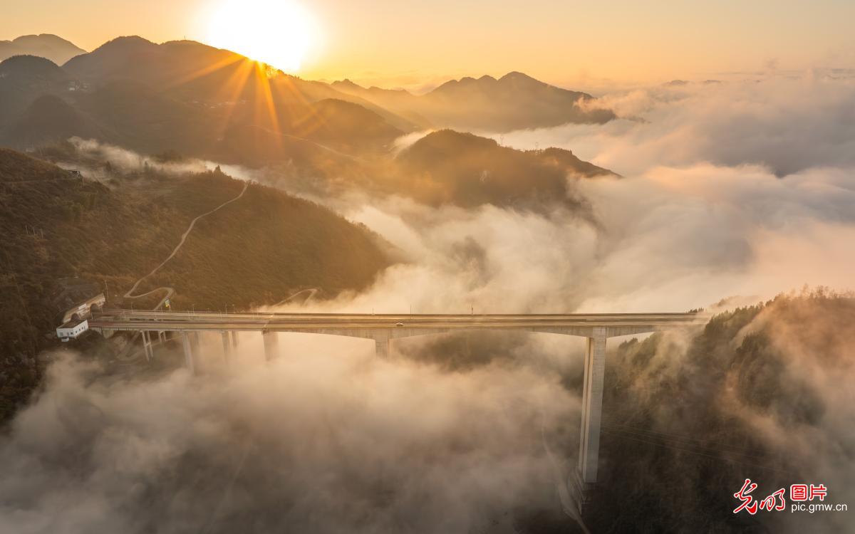 Picturesque view of highway and mountains in SW China's Chongqing