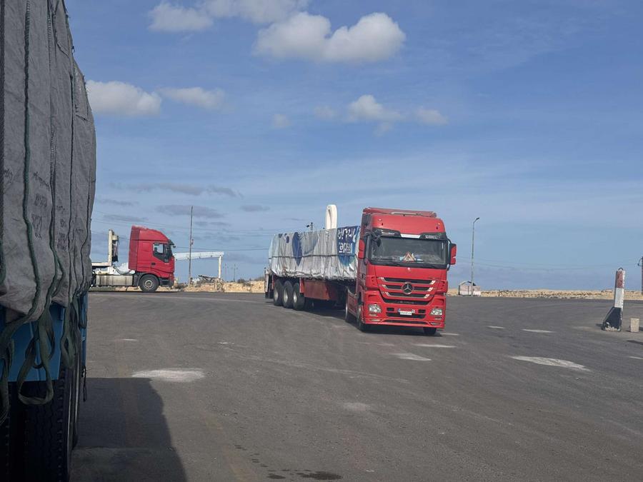 First aid trucks enter Gaza from Egypt as ceasefire takes effect