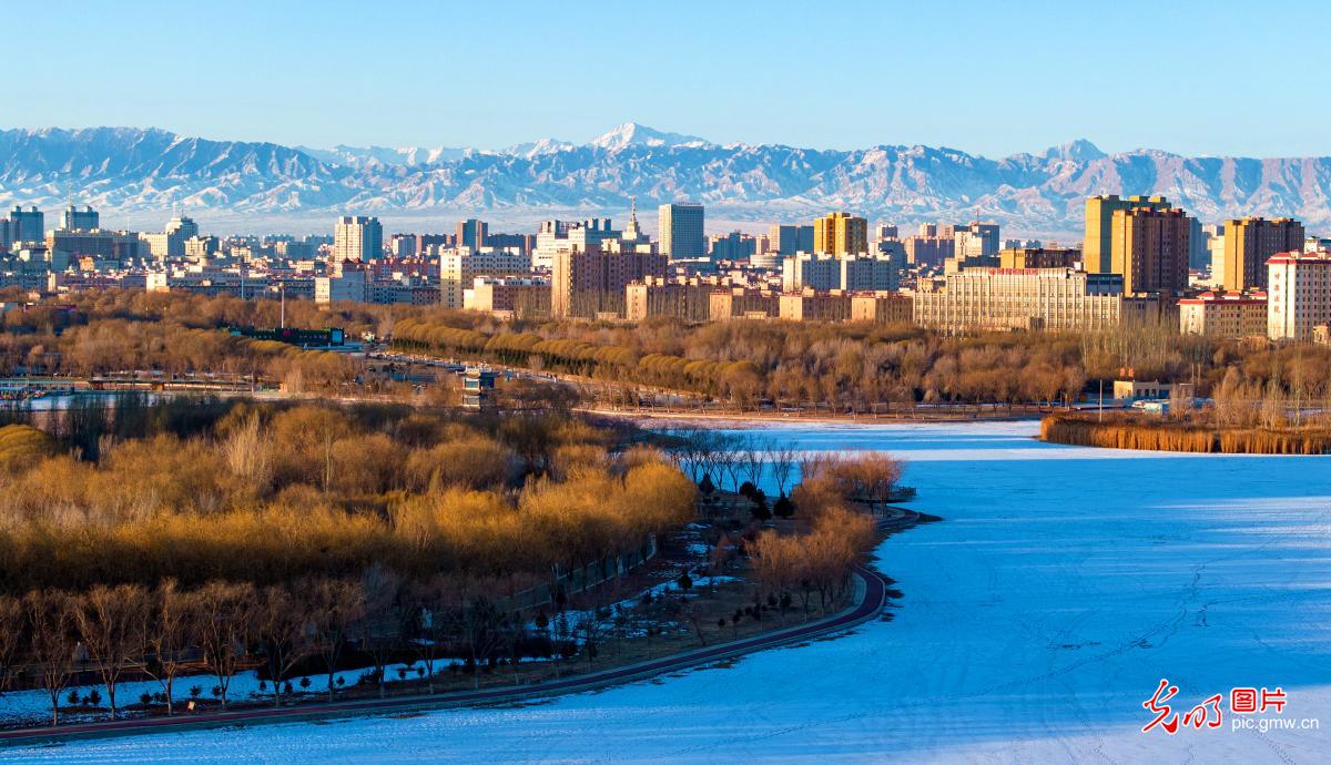 Beautiful snow scenery in “wetland city” of Zhangye