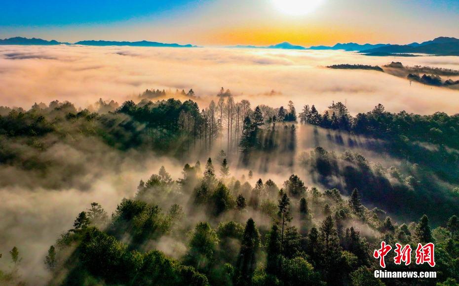 Aerial view of sea of clouds in SW China’s Guizhou Province