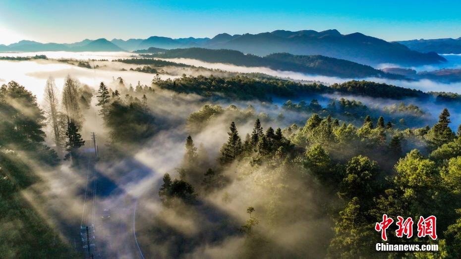 Aerial view of sea of clouds in SW China’s Guizhou Province