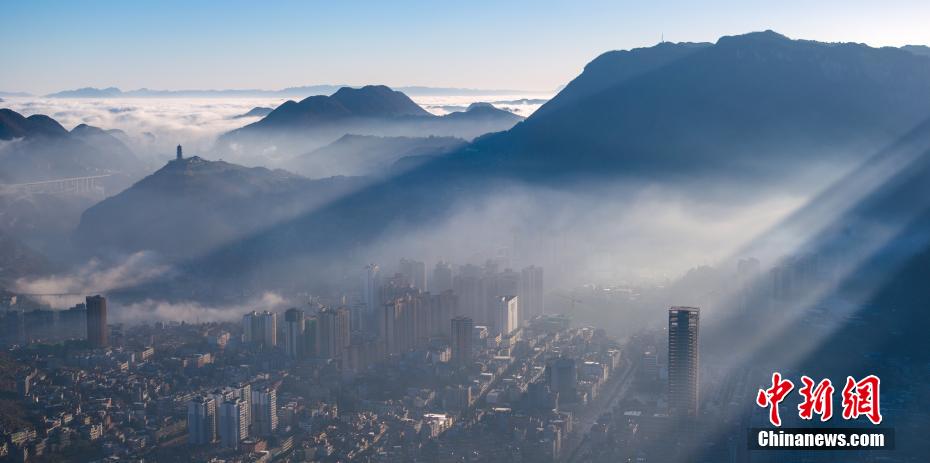 Aerial view of sea of clouds in SW China’s Guizhou Province