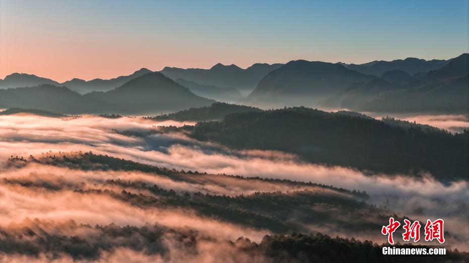 Aerial view of sea of clouds in SW China’s Guizhou Province