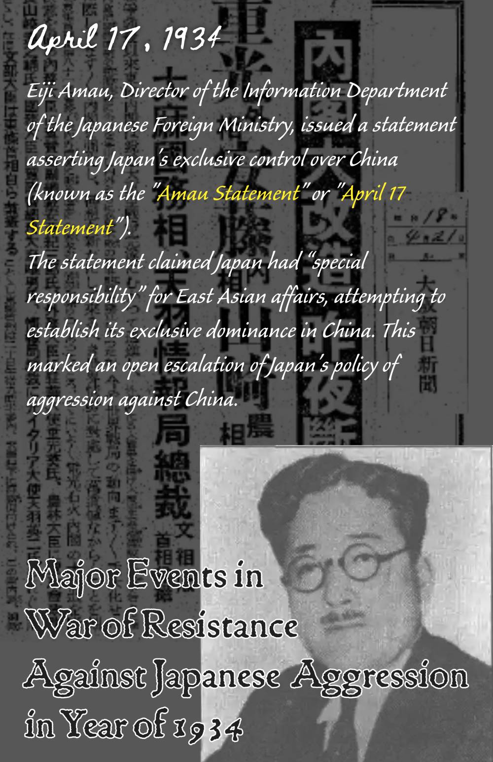 Major Events in War of Resistance Against Japanese Aggression in Year of 1934