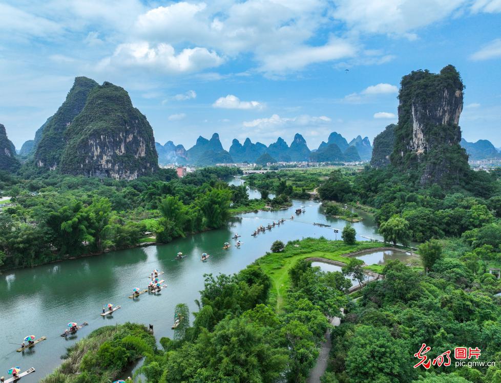 Scenic karst peaks and rivers attract tourists in south China's Guangxi
