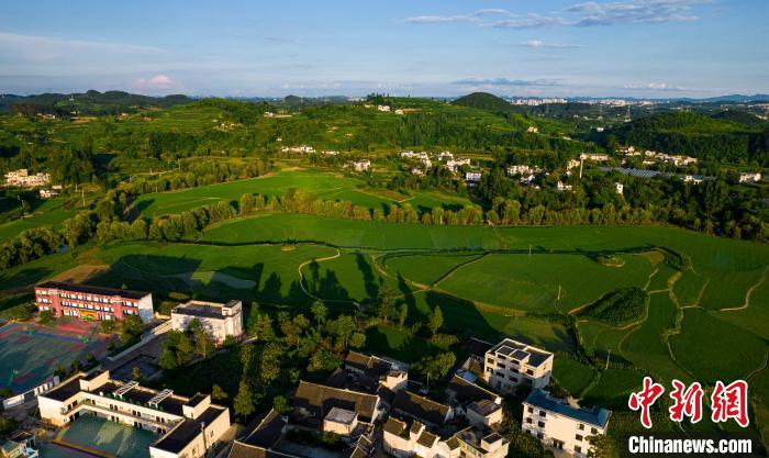 Aerial view of rural landscape in SW China’s Guizhou