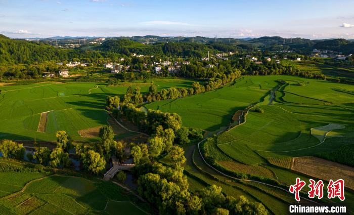 Aerial view of rural landscape in SW China’s Guizhou