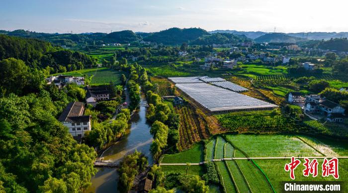 Aerial view of rural landscape in SW China’s Guizhou
