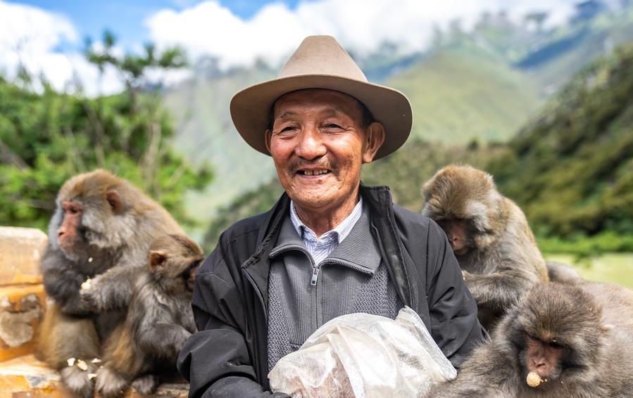 Twenty-five years of love: Tibetan Grandpa guards wild macaques